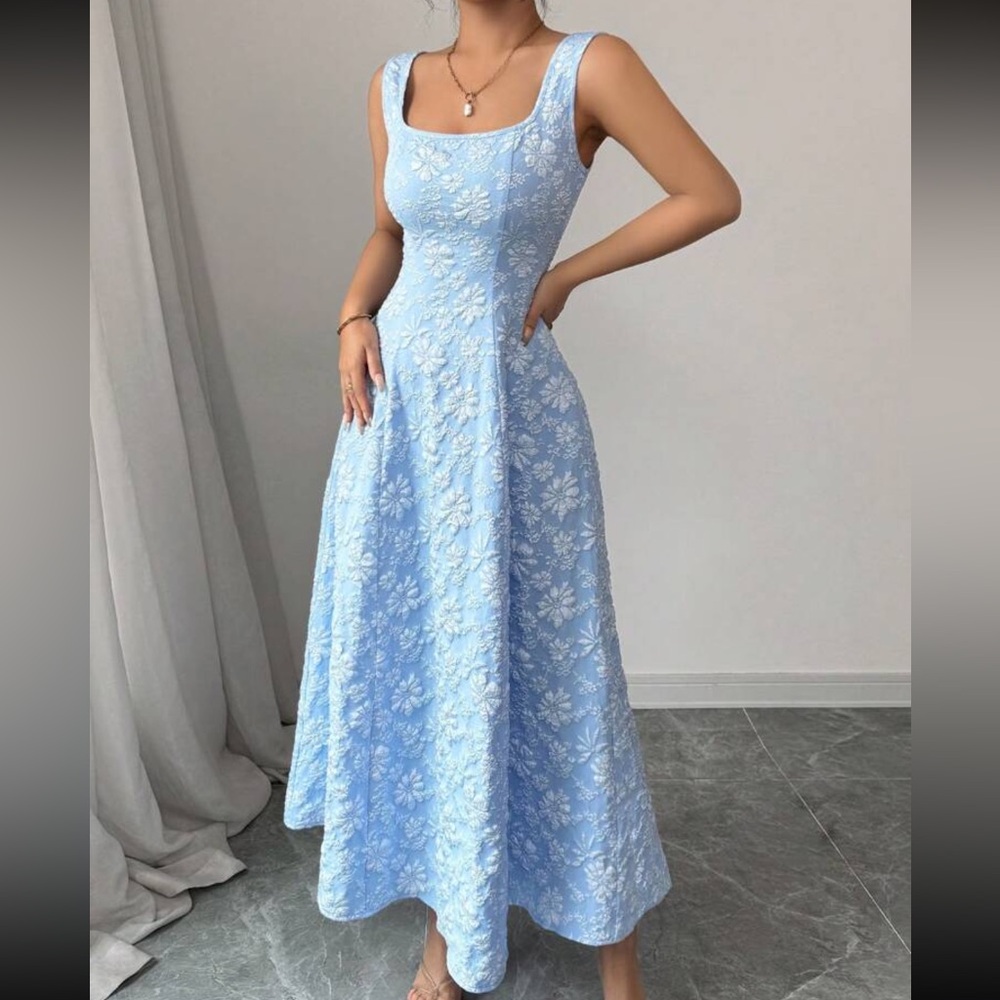 Boho Floral Jacquard square neck cami Dress - Picture 5 of 6